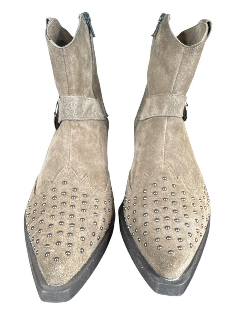 EMANUELE CRASTO Suede Studded
Western Ankle Booties
